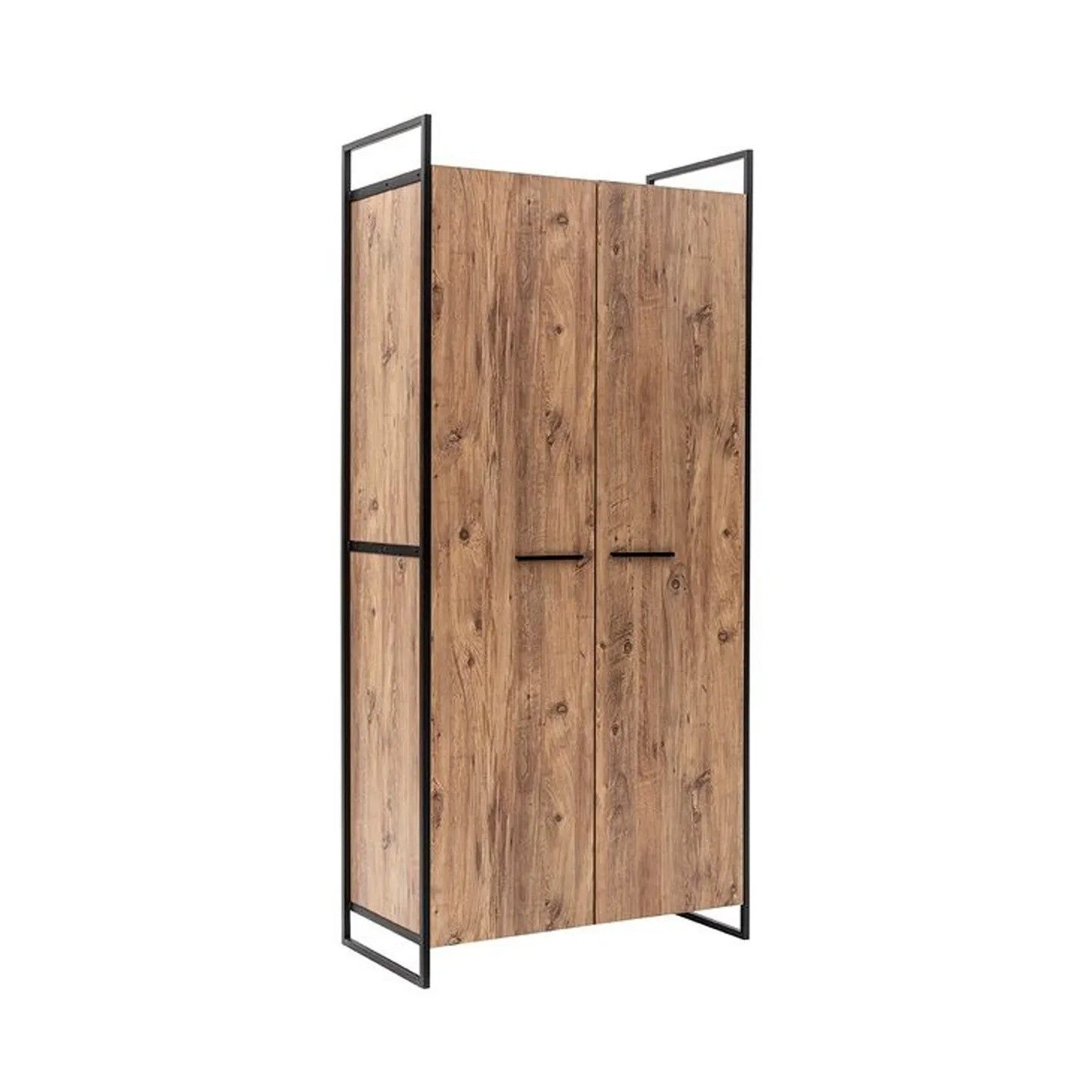 Armoire style industriel Fodienda L208cm avec 4 portes Bois et Métal Noir