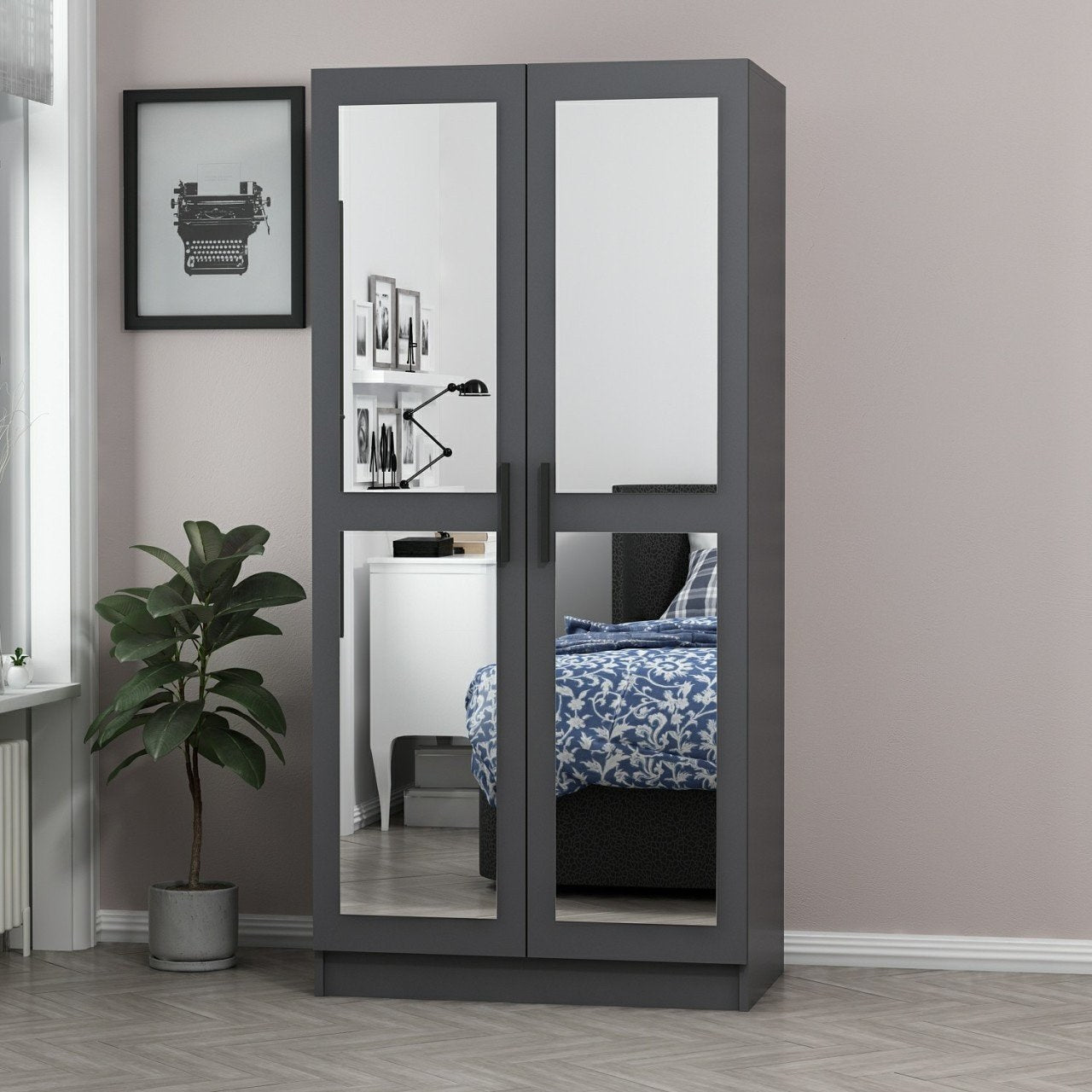 Armoires 2 portes et 4 miroirs Sanur L90xH190cm Anthracite