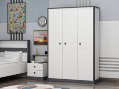 Armoires 3 portes Oaru L120cm Blanc et Anthracite