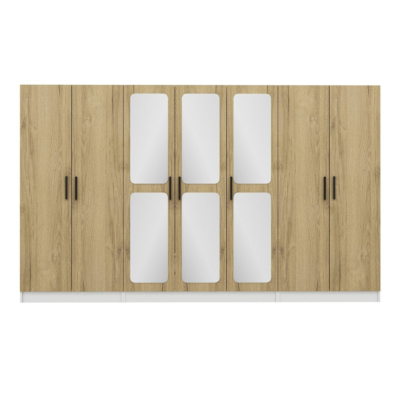 Armoires 7 portes et 6 miroirs Bangka L315xH190cm Bois clair et Blanc