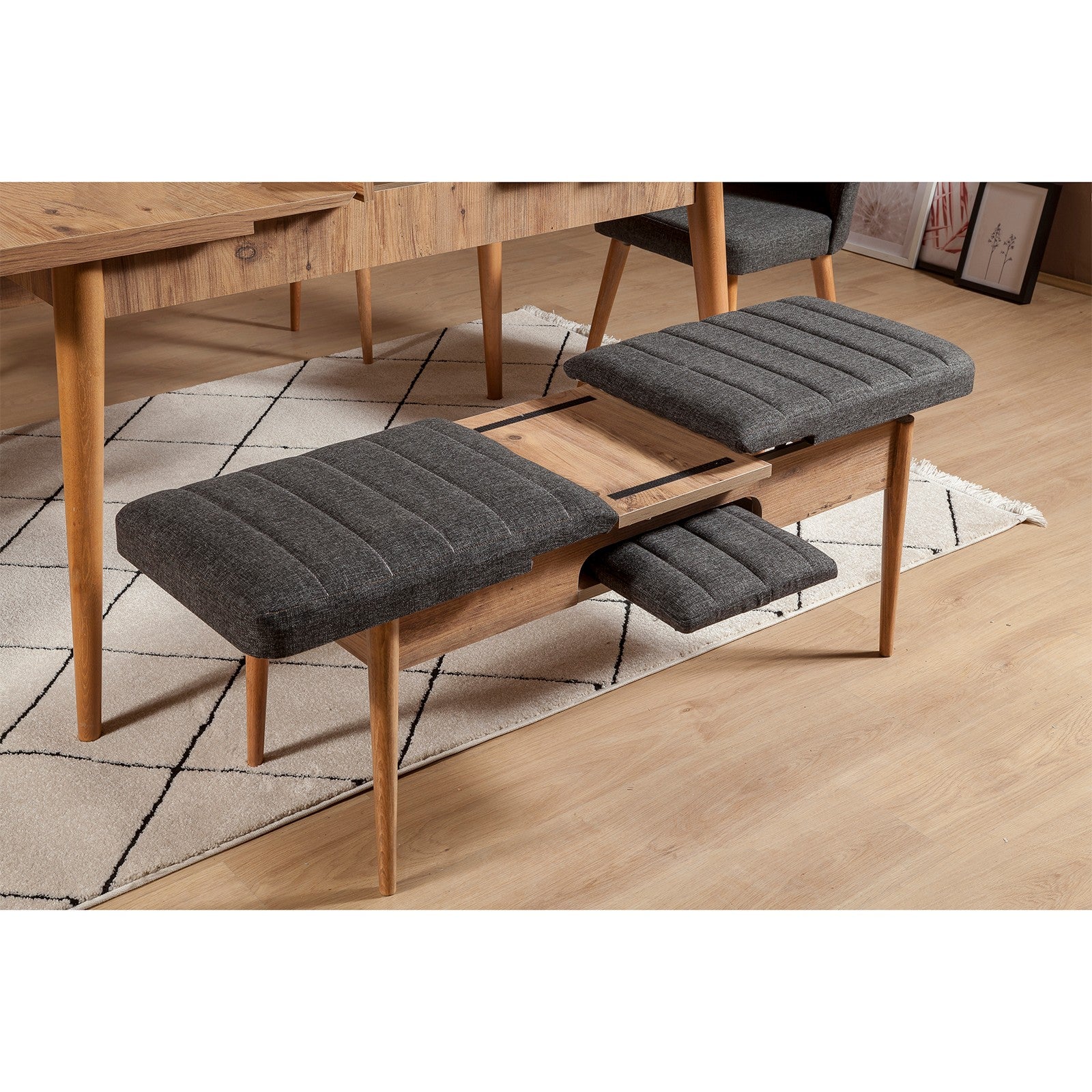 Banc capitonné Scamnum Bois Pin et Anthracite