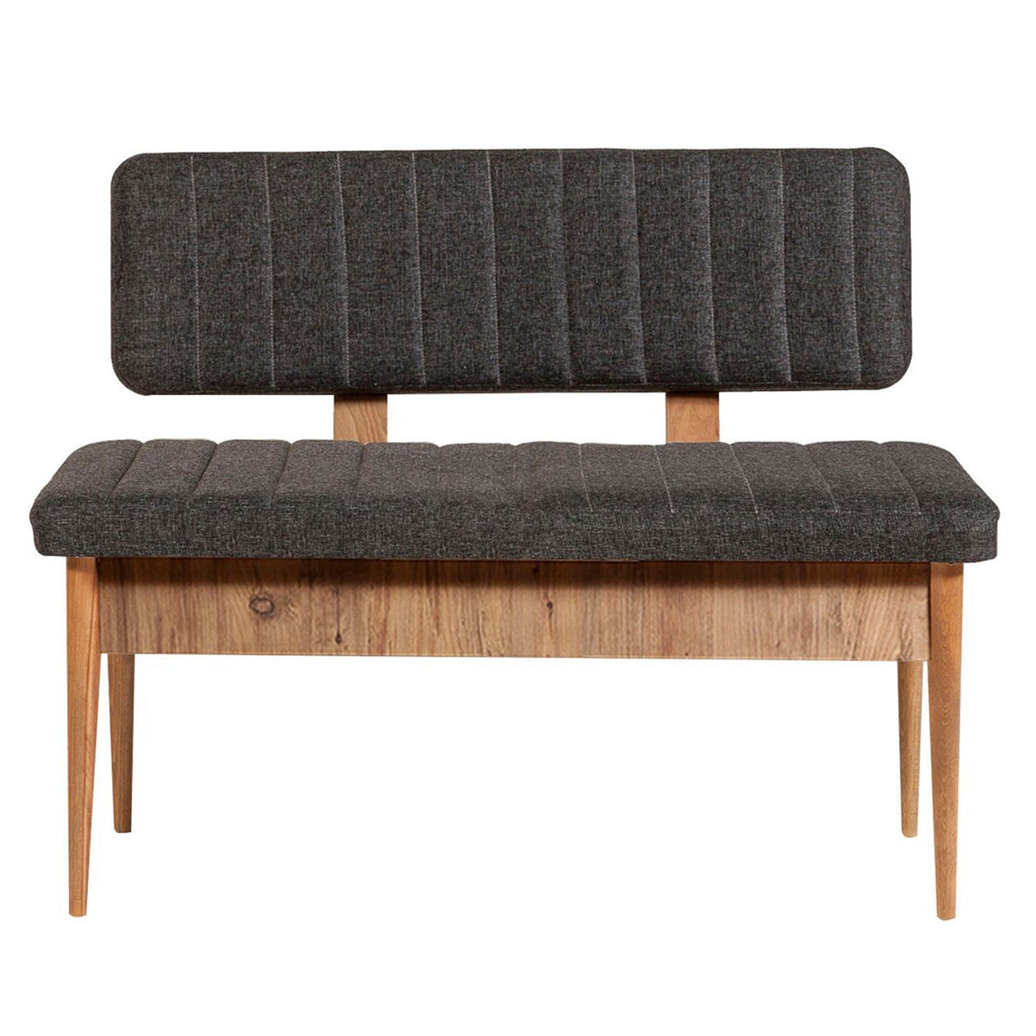 Banquette-coffre capitonnée avec dossier L110cm Scamnum Bois clair et Tissu Anthracite