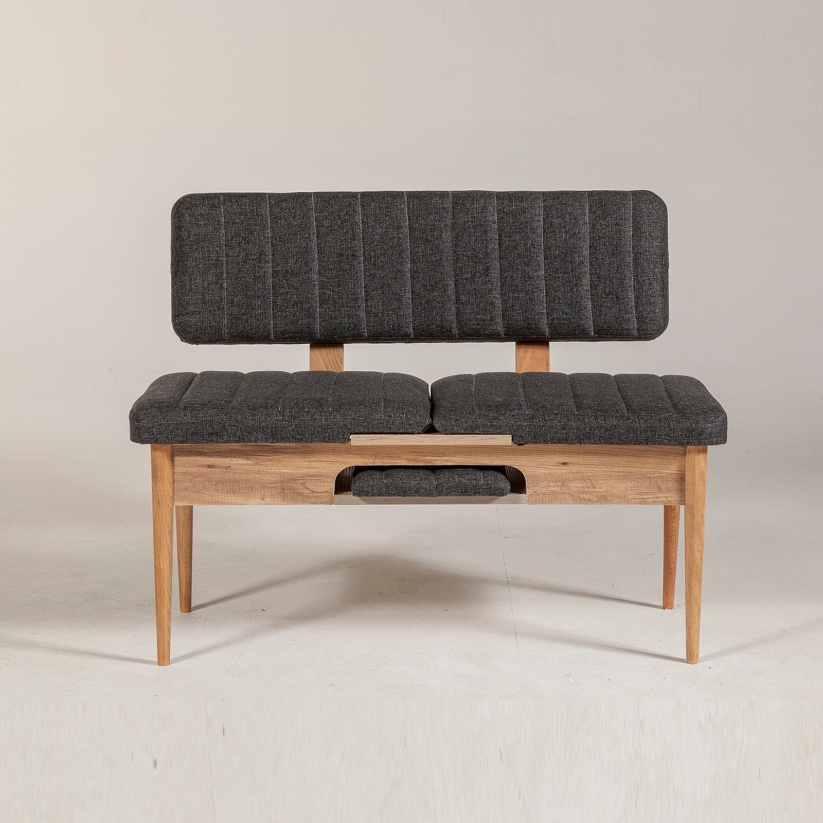 Banquette-coffre capitonnée avec dossier L110cm Scamnum Bois clair et Tissu Anthracite