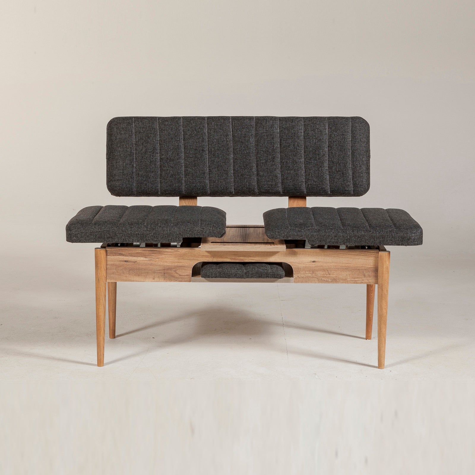 Banquette-coffre capitonnée avec dossier L110cm Scamnum Bois clair et Tissu Anthracite