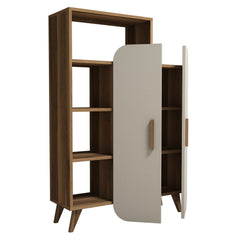 Bibliothèque 2 portes Anita 90x132cm Bois Naturel et Blanc Crème