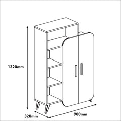 Bibliothèque 2 portes Anita 90x132cm Bois Naturel et Blanc Crème