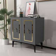 Buffet 2 portes design Alpo L75cm Bois Anthracite Motif Géométrique Or