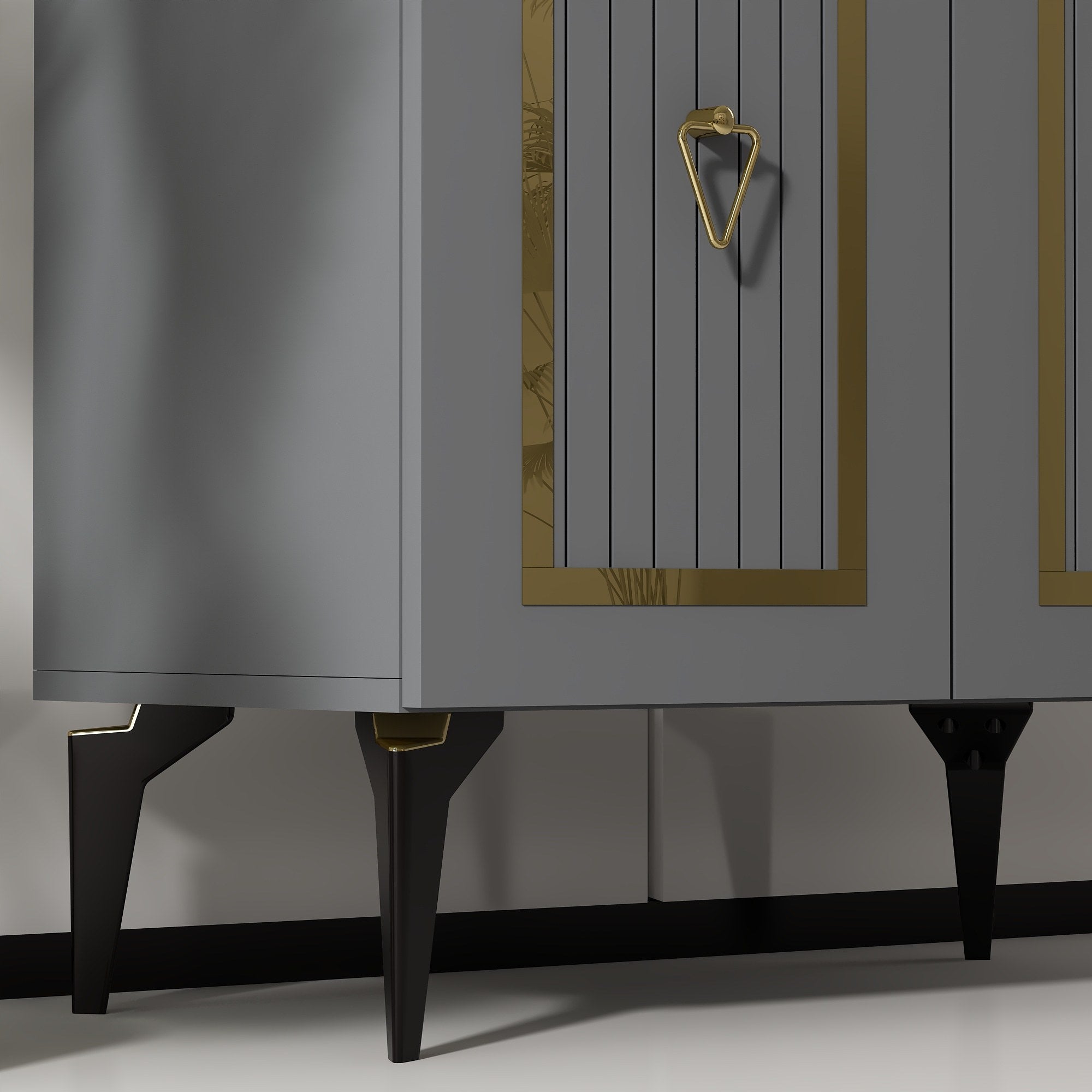 Buffet 2 portes design Alpo L75cm Bois Anthracite Motif Géométrique Or