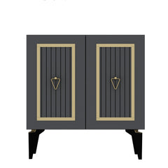 Buffet 2 portes design Alpo L75cm Bois Anthracite Motif Géométrique Or