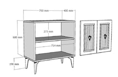 Buffet 2 portes design Alpo L75cm Bois Anthracite Motif Géométrique Or