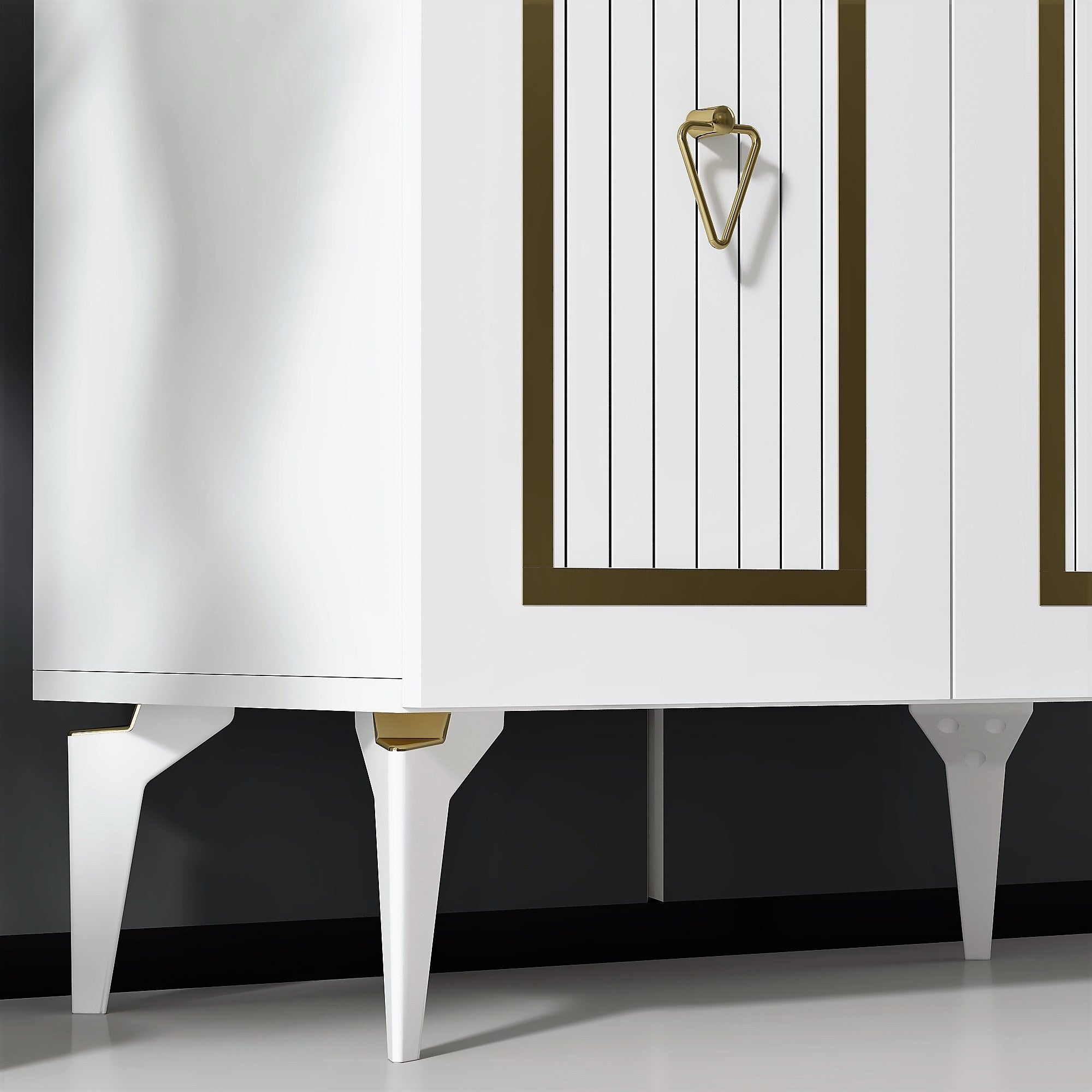 Buffet 2 portes design Alpo L75cm Bois Blanc Motif Géométrique Or