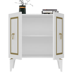 Buffet 2 portes design Alpo L75cm Bois Blanc Motif Géométrique Or