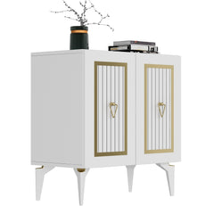 Buffet 2 portes design Alpo L75cm Bois Blanc Motif Géométrique Or