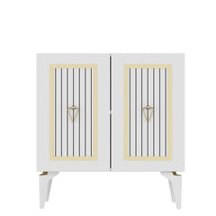 Buffet 2 portes design Alpo L75cm Bois Blanc Motif Géométrique Or