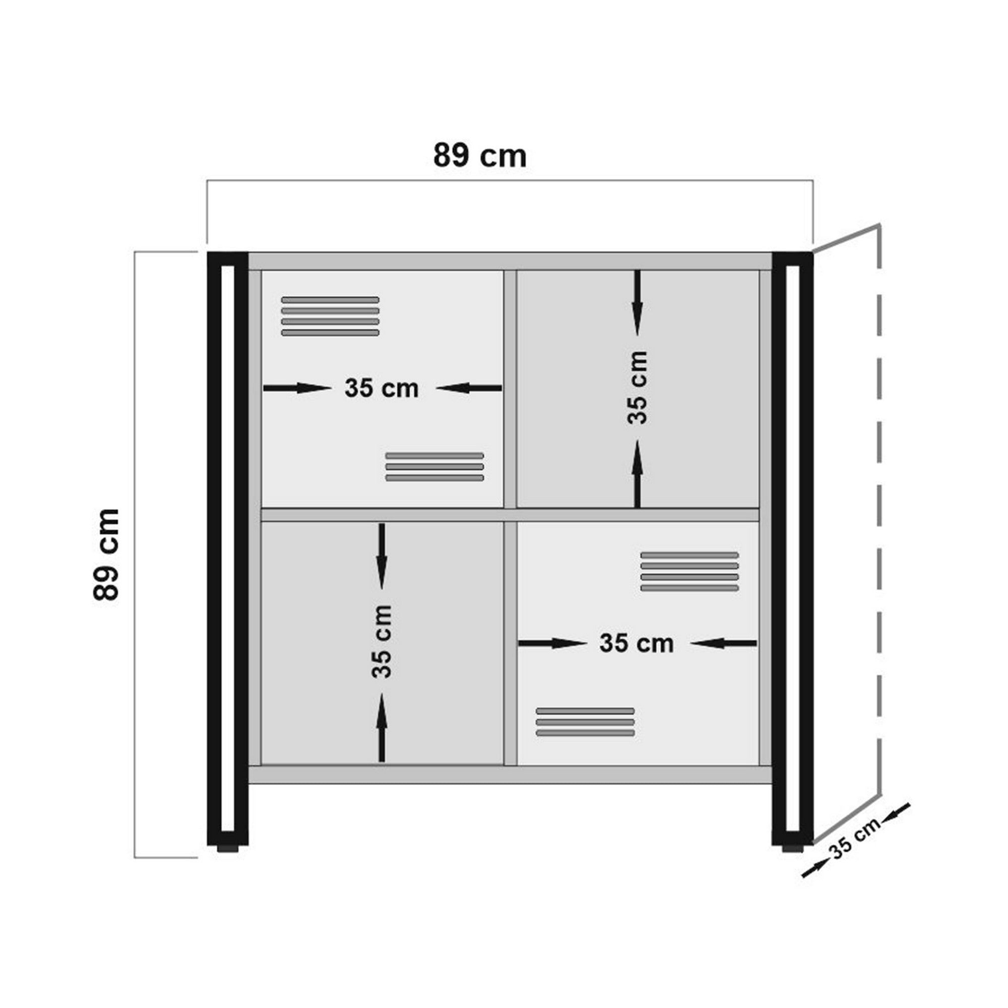 Buffet 2 portes et 2 compartiments Operarius Métal Noir et Bois Pin foncé