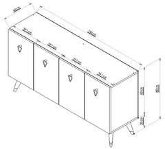 Buffet 4 portes Ethne L150xH80cm Anthracite et Or