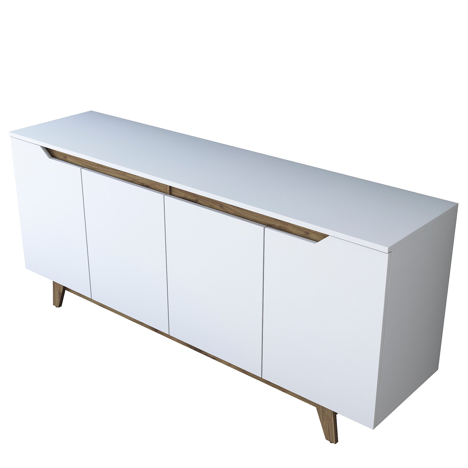 Buffet 4 portes Targita 180x78,6cm Bois Naturel et Blanc