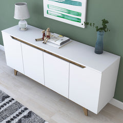 Buffet 4 portes Targita 180x78,6cm Bois Naturel et Blanc