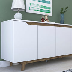 Buffet 4 portes Targita 180x78,6cm Bois Naturel et Blanc