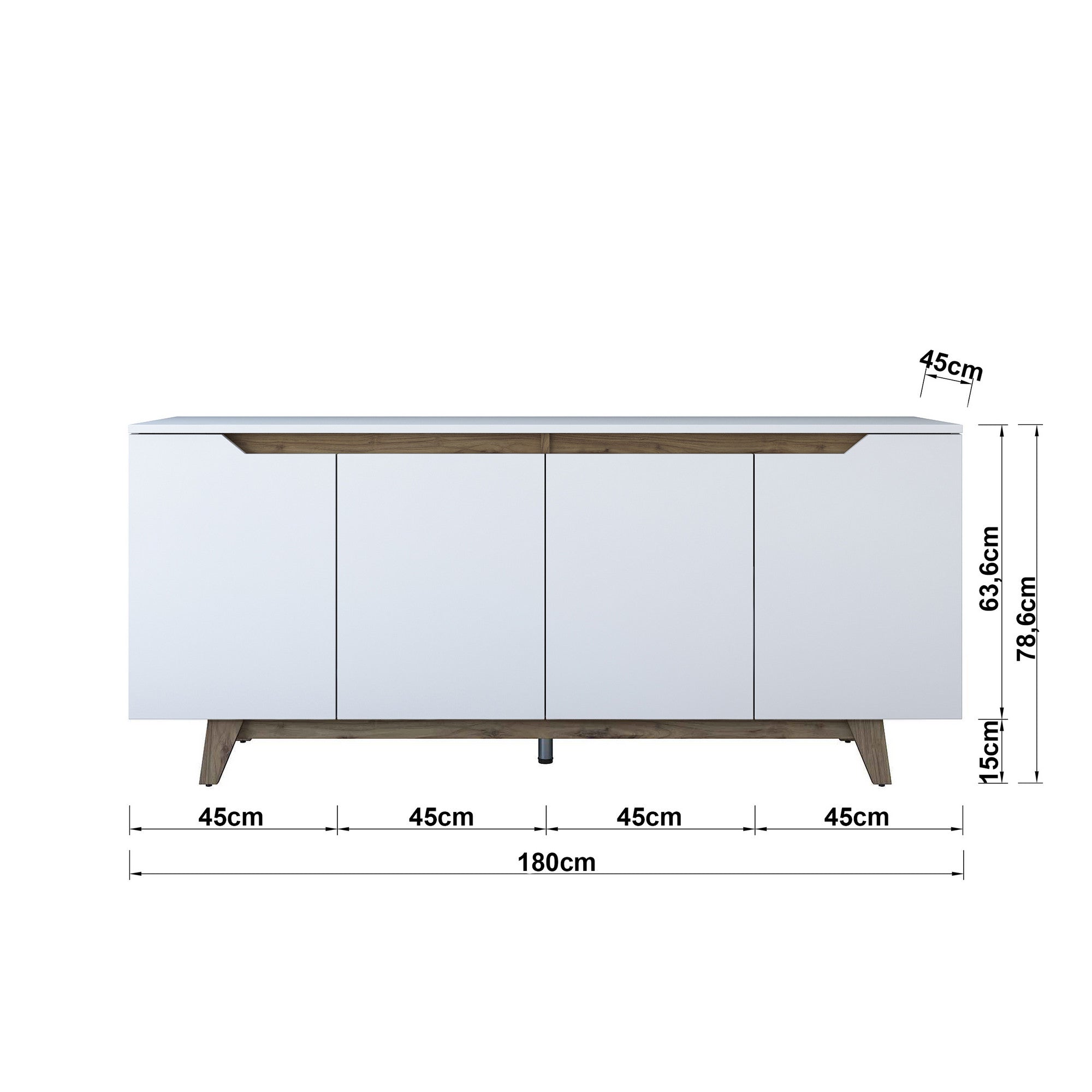 Buffet 4 portes Targita 180x78,6cm Bois Naturel et Blanc