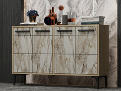 Buffet Alnitak 120cm Effet marbre Blanc et Chêne clair