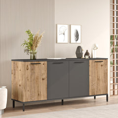 Buffet bas 1 portes Peeves L160cm Chêne clair et Anthracite