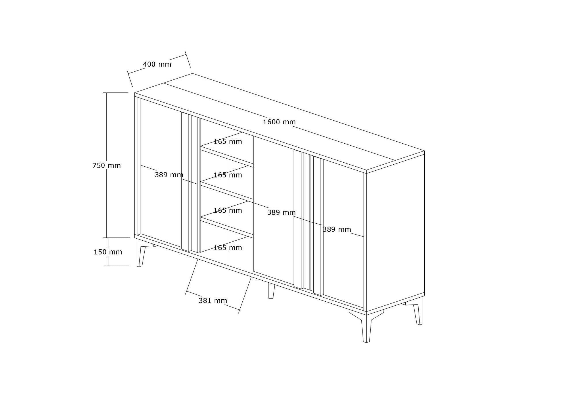 Buffet bas 3 portes Farfalle L160cm Bois foncé et Anthracite