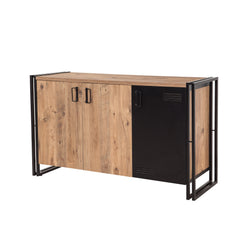 Buffet bas 3 portes Senlid 140cm Métal Noir et Bois Naturel