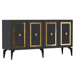 Buffet bas 4 portes design Lahave L150cm Anthracite et Or