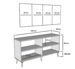 Buffet bas 4 portes design Lahave L150cm Anthracite et Or