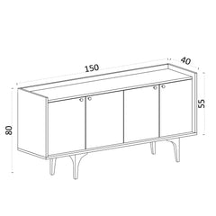 Buffet bas 4 portes Erebos 150cm Chêne clair