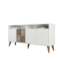 Buffet bas 4 portes et 2 tiroirs Kaltes L160cm Blanc et Bois