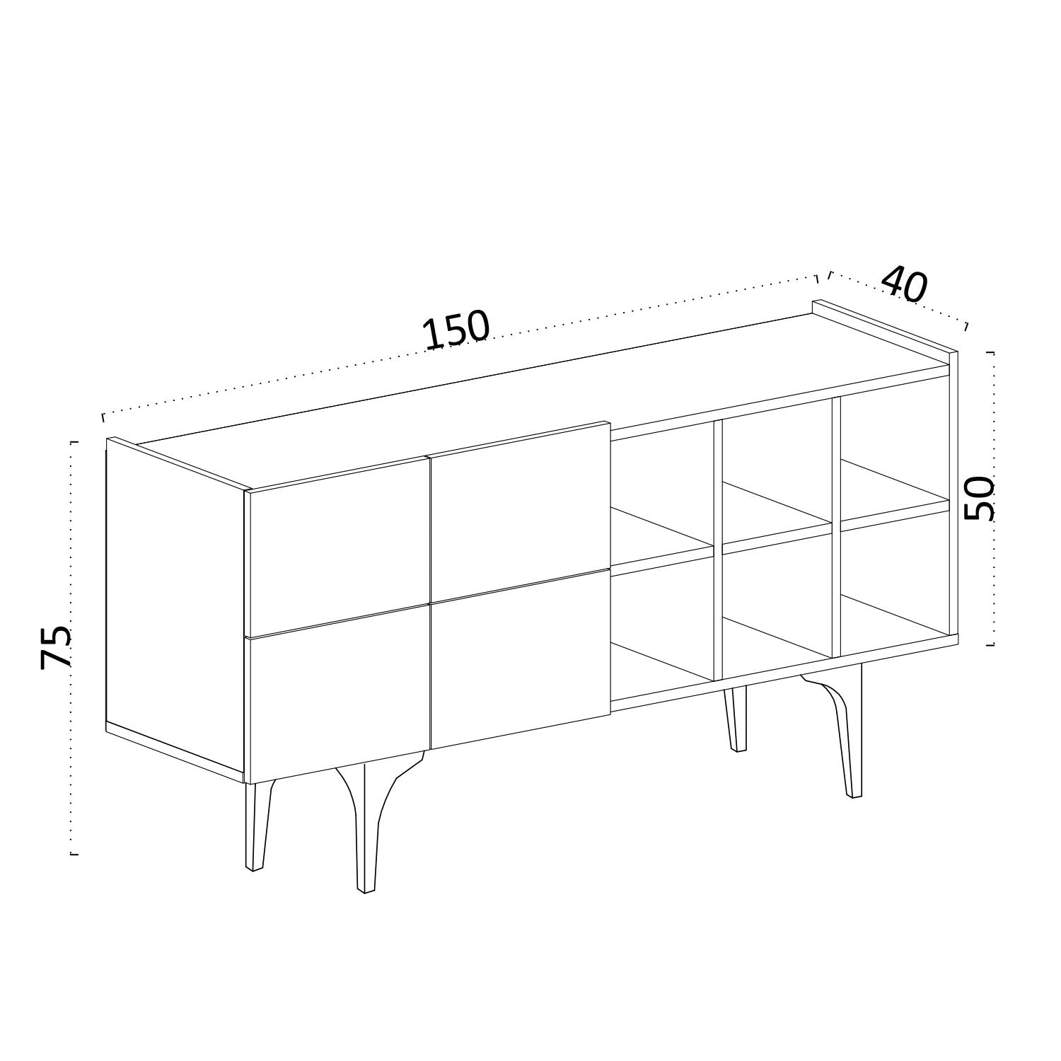 Buffet bas 4 portes et 6 compartiments Ibara Blanc