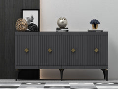 Buffet bas 4 portes Fernie L150cm Anthracite et Or