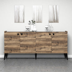 Buffet bas 4 portes Nidan 180cm Bois et Effet marbre Noir