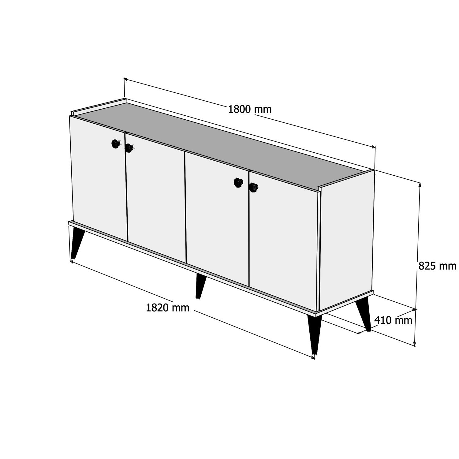 Buffet bas 4 portes Nidan 180cm Bois et Effet marbre Noir