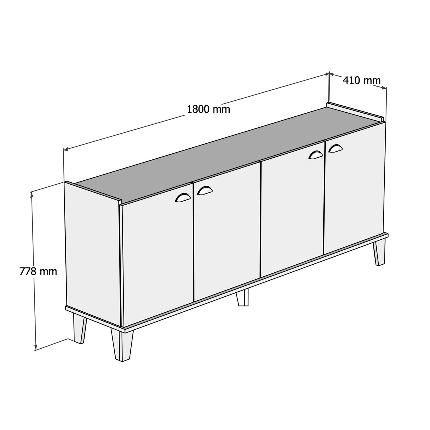 Buffet bas 4 portes Niden 180cm Bois Blanc et Chêne clair