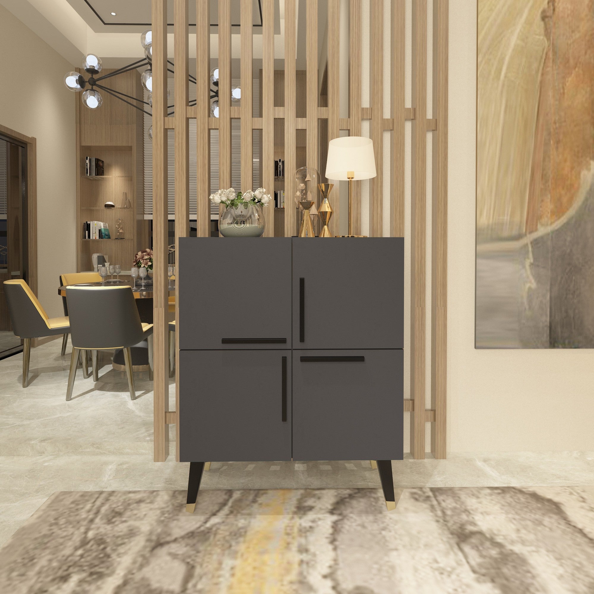 Buffet bas 4 portes Opal 70cm Noir et Anthracite