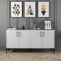 Buffet bas 4 portes Vranus 160cm Bois Blanc et Métal Noir