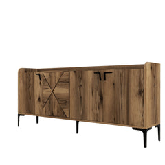 Buffet bas 4 portes Zenger 180cm Bois Naturel et Métal Noir