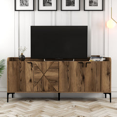 Buffet bas 4 portes Zenger 180cm Bois Naturel et Métal Noir