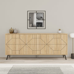 Buffet bas contemporain Santos 184cm Bois Chêne clair