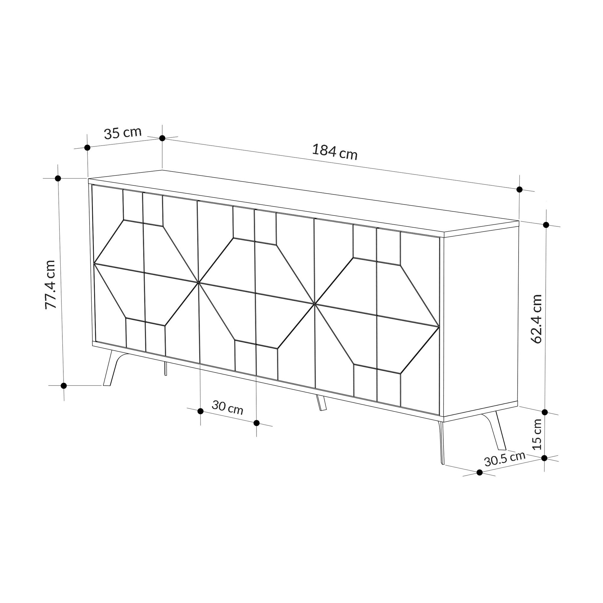 Buffet bas contemporain Santos 184cm Bois Chêne clair