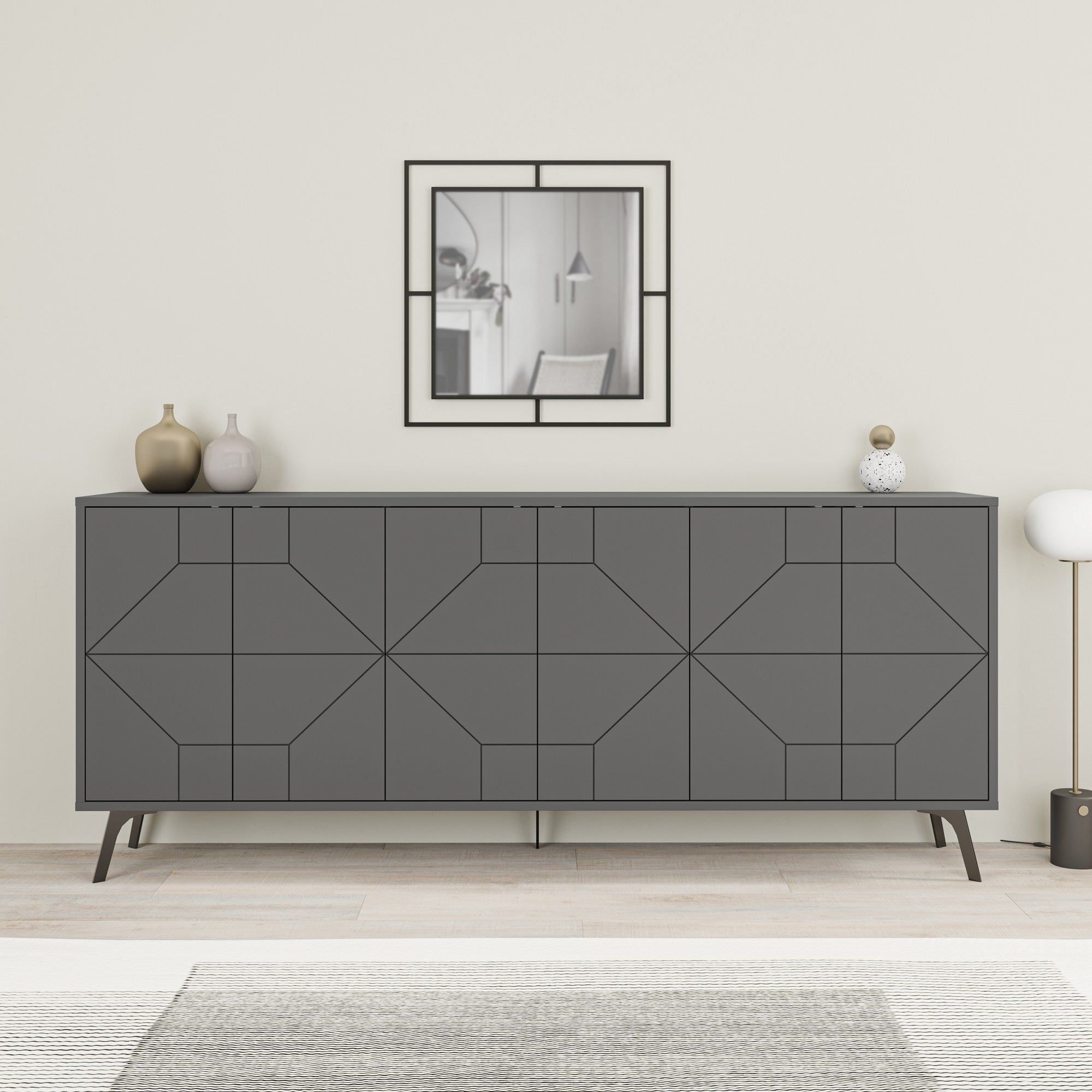 Buffet bas contemporain Santos L184cm Bois Anthracite