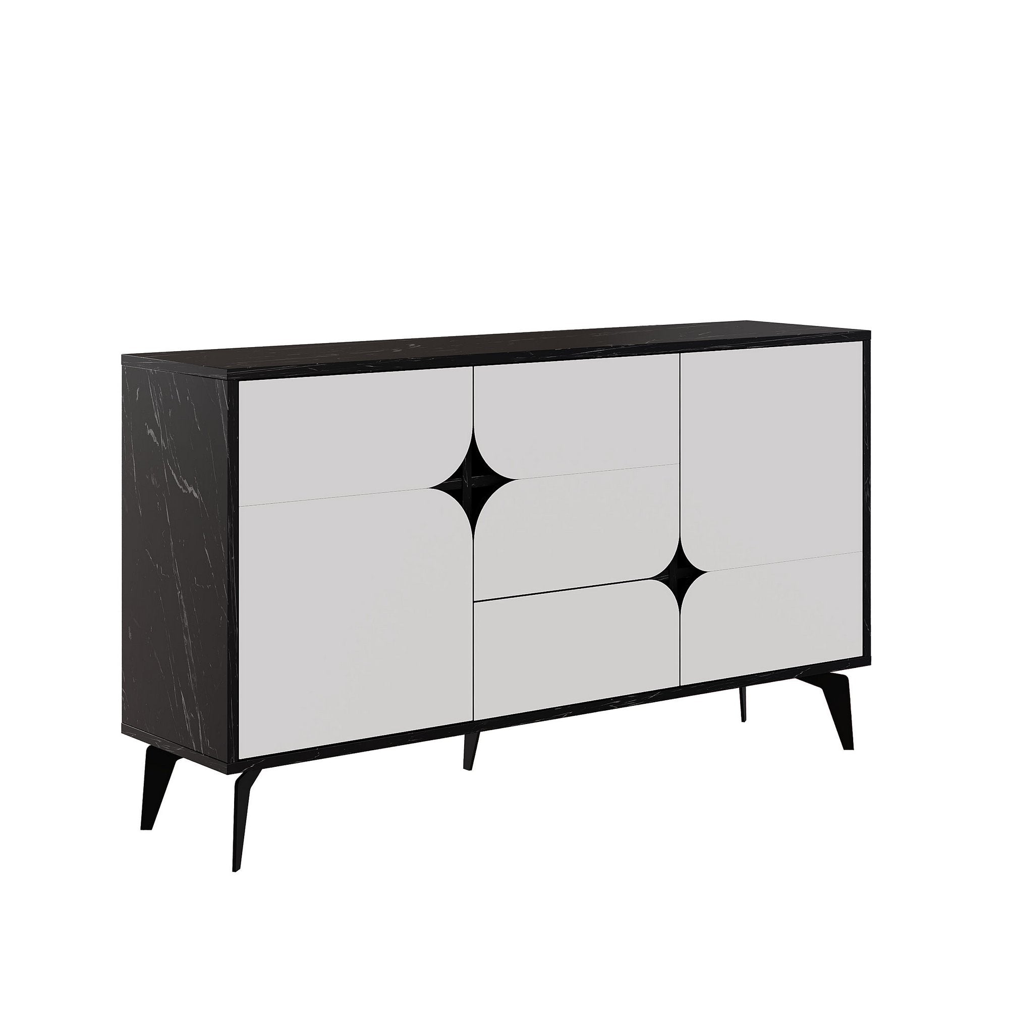 Buffet bas design 3 portes et 1 tiroir Euryale Bois Noir et Blanc