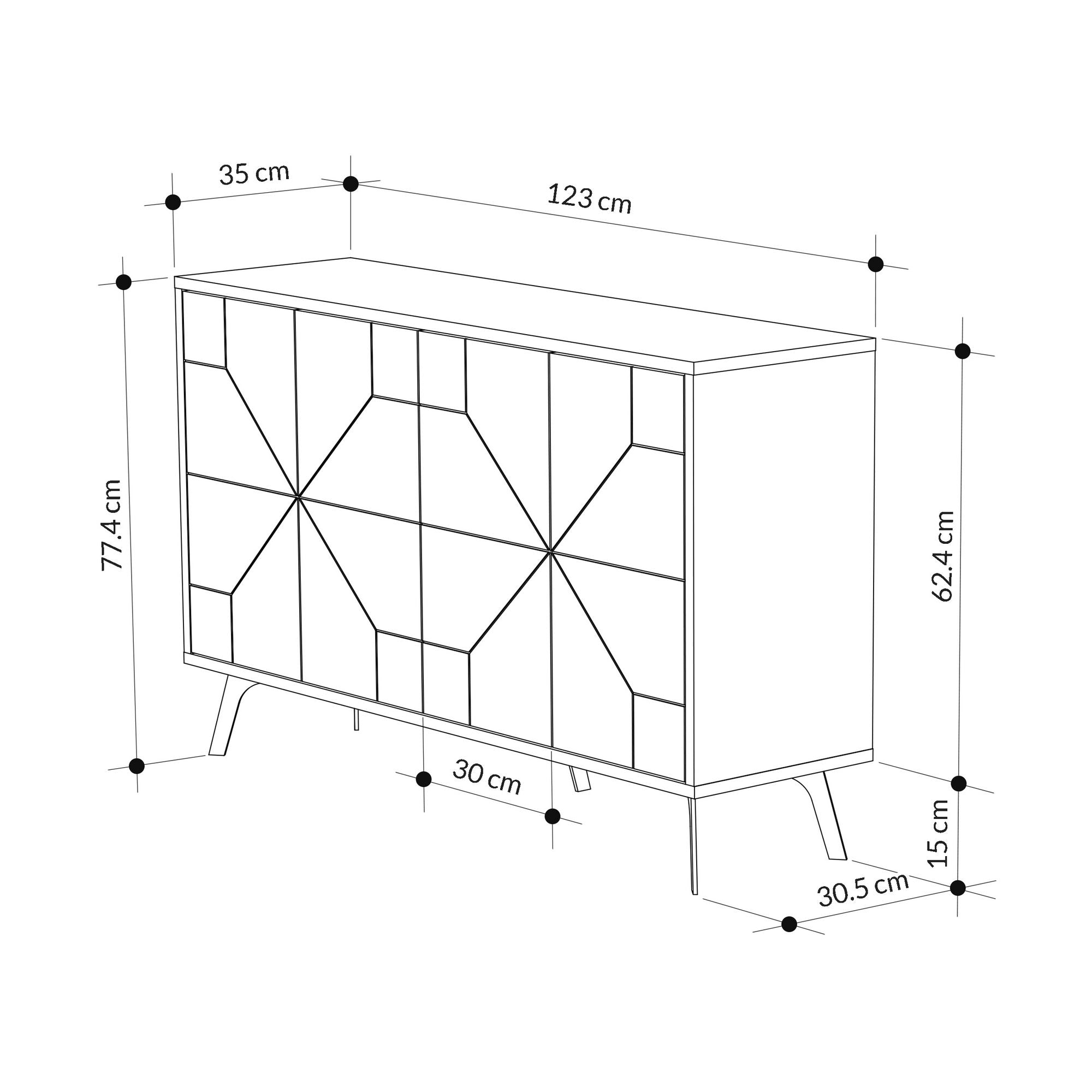 Buffet bas Santos 123cm Bois Effet marbre motif géométrique Blanc