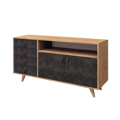 Buffet bas Zeresa L140cm Bois Chêne et Gris foncé effet béton