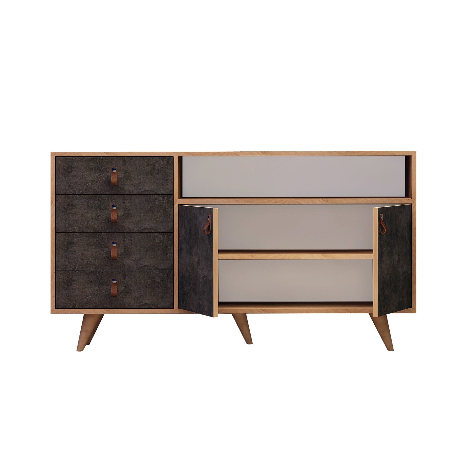 Buffet bas Zeresa L140cm Bois Chêne et Gris foncé effet béton