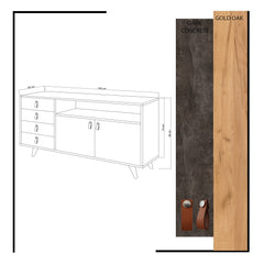 Buffet bas Zeresa L140cm Bois Chêne et Gris foncé effet béton