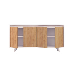 Buffet haut 4 portes Kocia 140cm Bois Blanc et Chêne